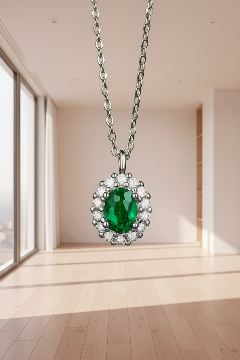 1.5 Carat Lab-Grown Emerald 925 Sterling Silver Necklace - Multi-products Solution